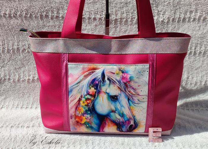 Sac cabas Muse rouge avec un motif de cheval
