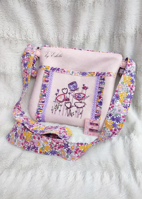 Pochette Two-zip rose avec motifs de fleurs